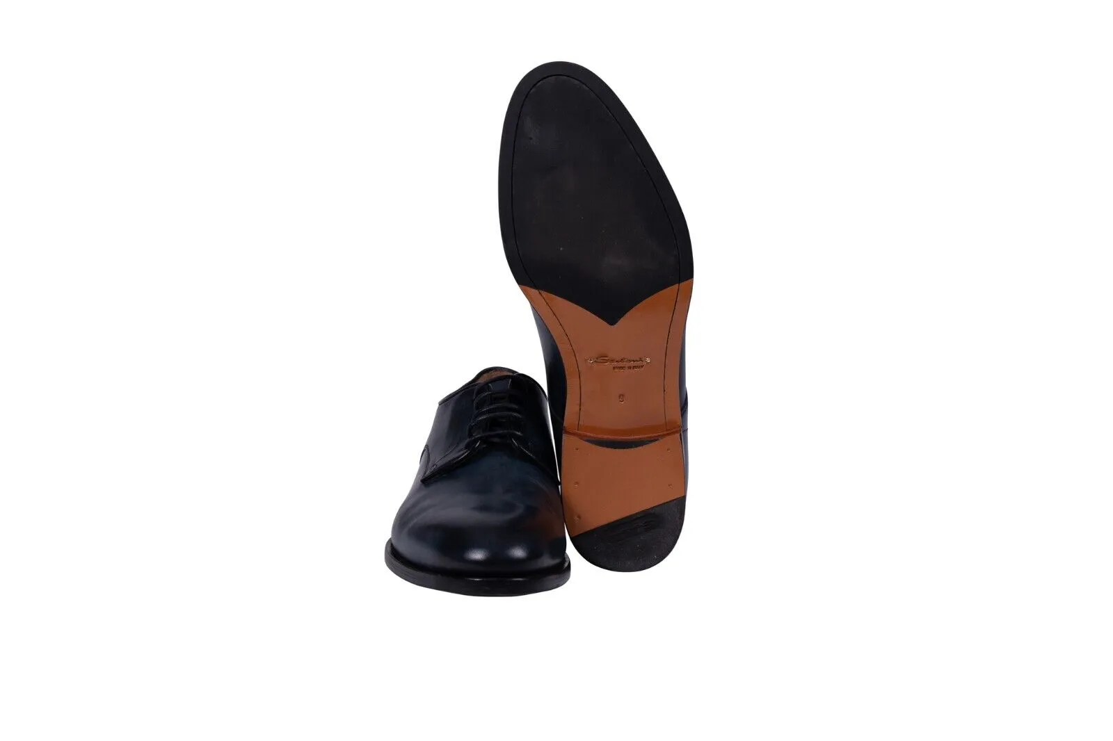 690$ SANTONI "Fatte a mano in Italia" Derby Business Shoes Blue Antiqued Leather