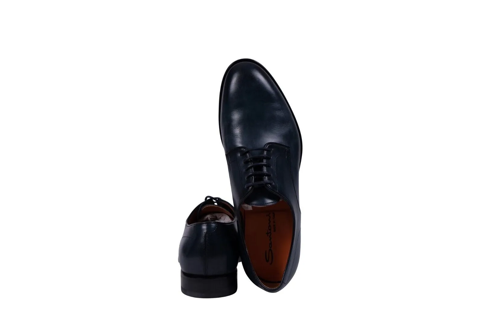 690$ SANTONI "Fatte a mano in Italia" Derby Business Shoes Blue Antiqued Leather