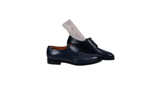 690$ SANTONI "Fatte a mano in Italia" Derby Business Shoes Blue Antiqued Leather