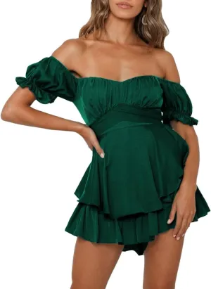 AOHITE Womens Summer Tube Top Dress Off-Shoulder Ruffled Flowy Mini Short Dresses