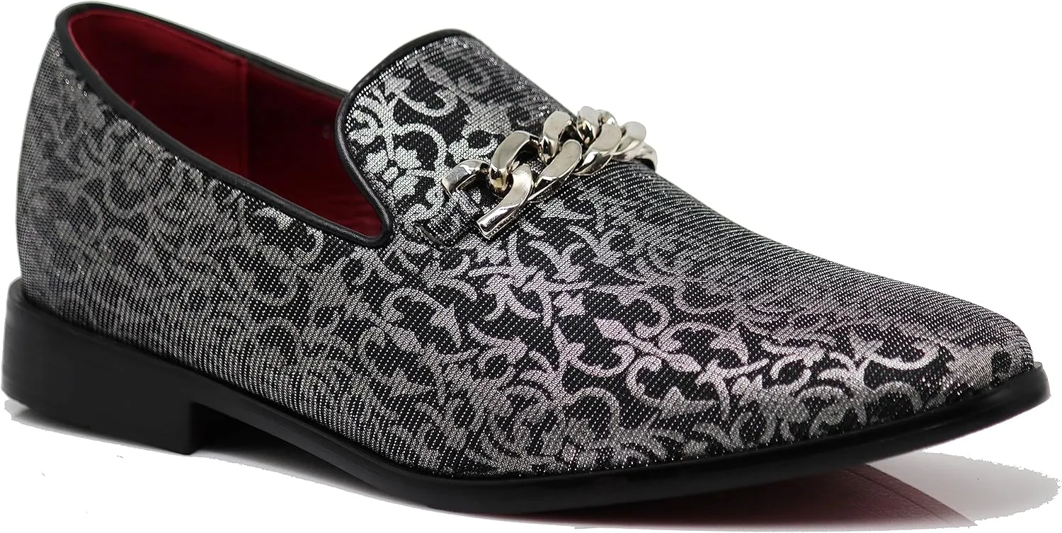 ARK1 Men's Vintage Satin Silky Floral Fashion Dress Loafer Slip On Tuxedo Formal Dress Shoes Designer