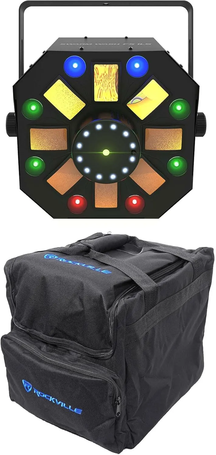 Audiosavings Bundle: Chauvet DJ Swarm Wash FX ILS RGBAW UV DMX LED Rotating Derby/L-Beam/Strobe Light Bundle with Rockville RLB40 Padded Travel Bag for Chauvet or American DJ Effect Lights (2 Items)