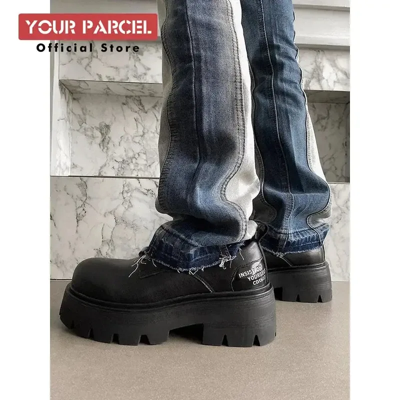 Black Big Head Leather Platform Derby Shoes for Work and Style
