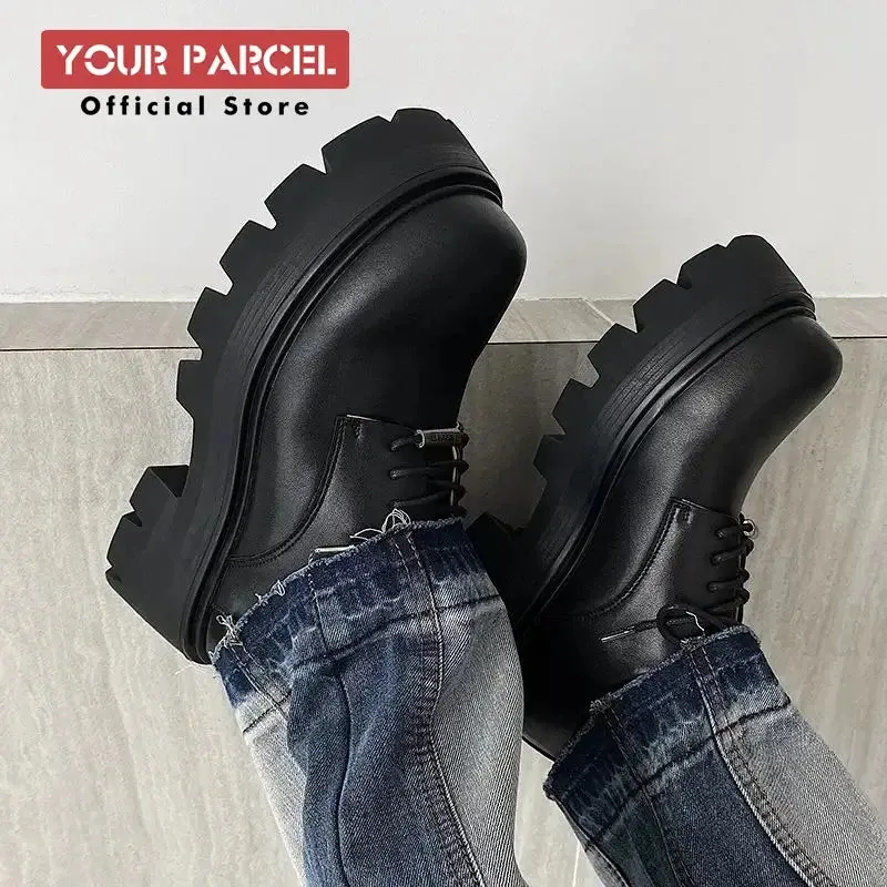 Black Big Head Leather Platform Derby Shoes for Work and Style