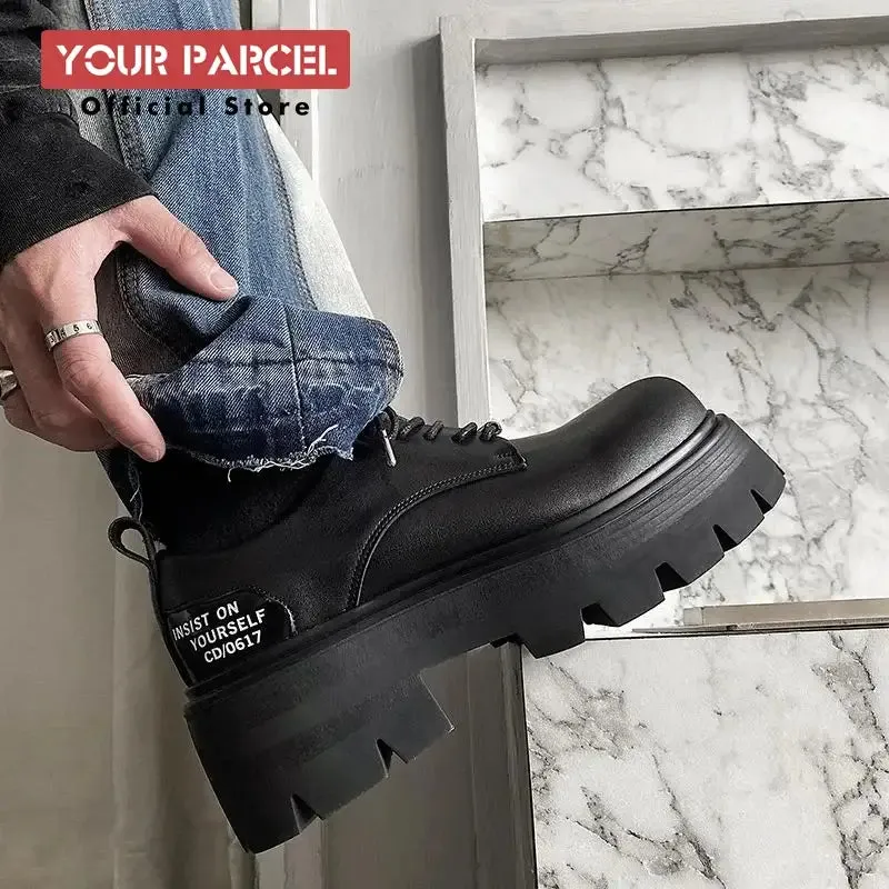 Black Big Head Leather Platform Derby Shoes for Work and Style