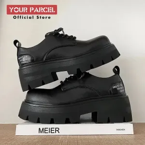 Black Big Head Leather Platform Derby Shoes for Work and Style
