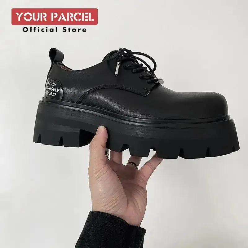 Black Big Head Leather Platform Derby Shoes for Work and Style