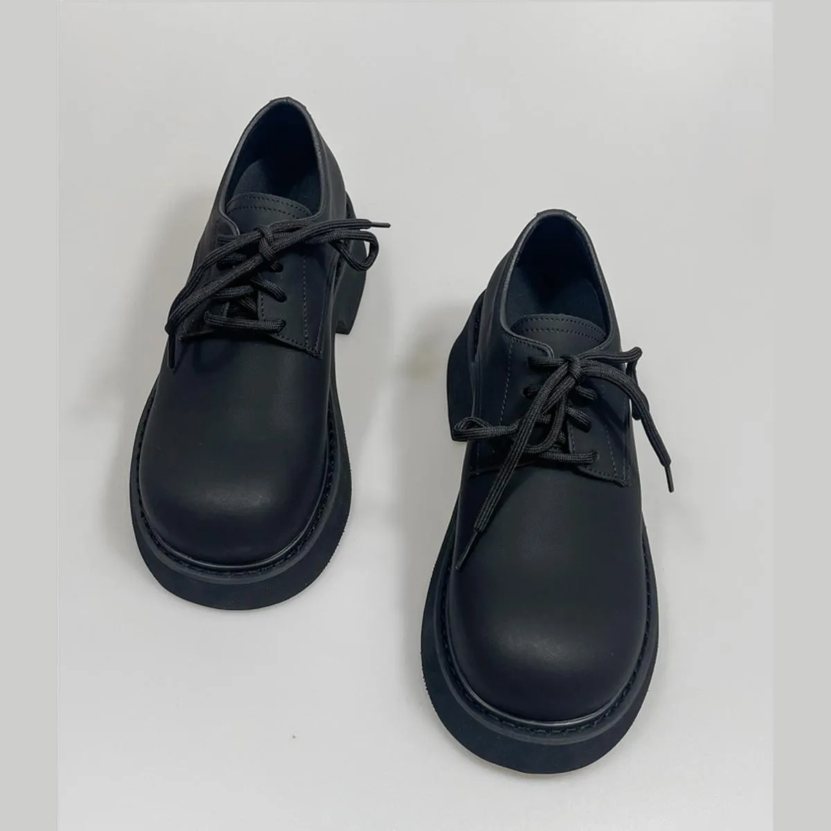 Black Chunky Cut-Out Sole Derby Shoes