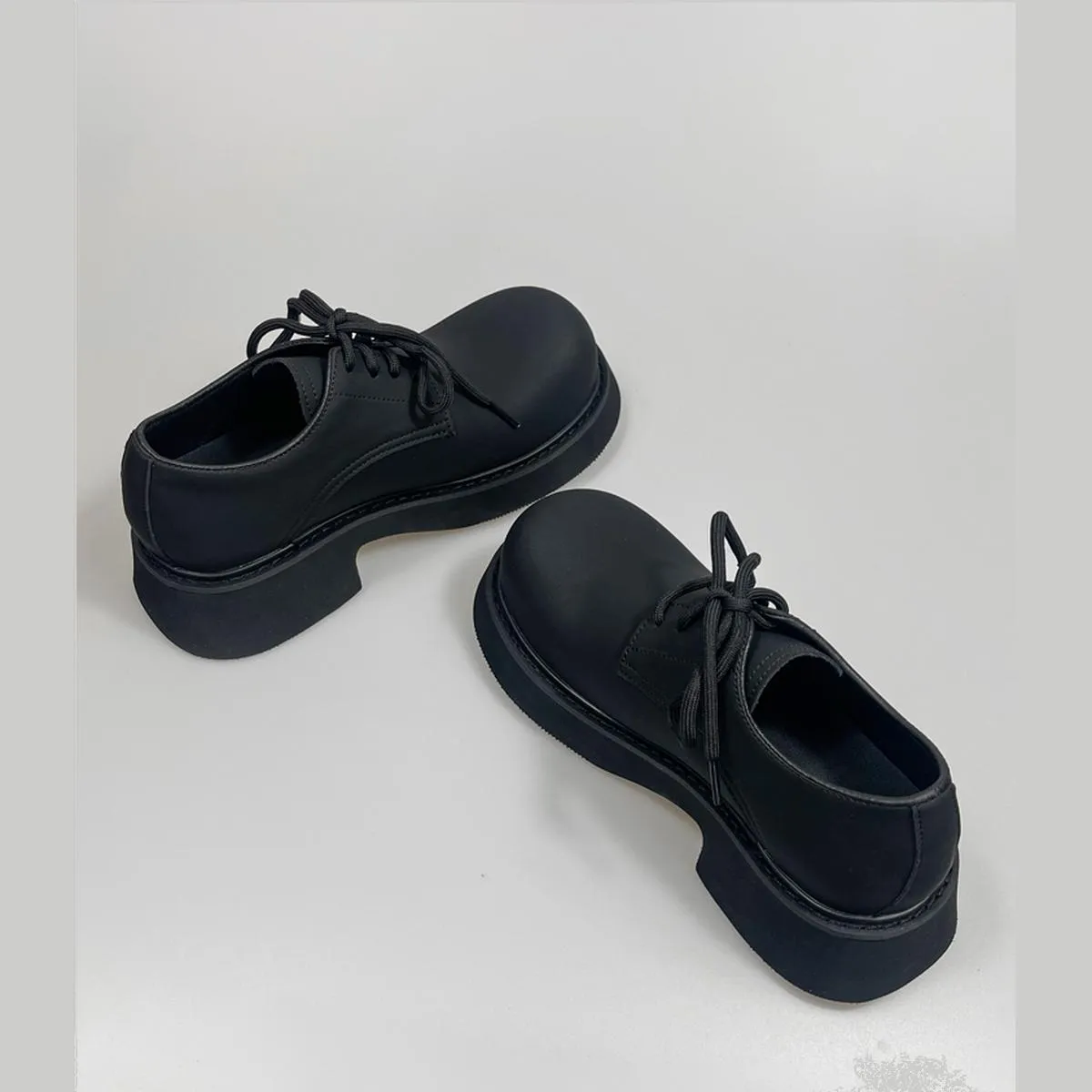 Black Chunky Cut-Out Sole Derby Shoes