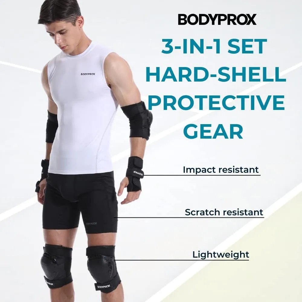 BODYPROX Knee Pads Elbow Pads Wrist Guards Set for Inline Skating, Skateboarding, Roller Derby, BMX Ride, and Rollerblading.
