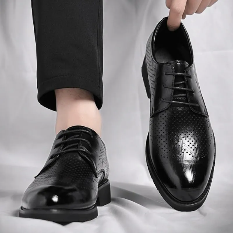 Breathable Mesh-Lined Leather Oxford Shoes for Men - Spring/Summer Formal Footwear with Orthopedic Arch Support & Slip-Resistant Rubber Base, Ideal for Long Hour Wear