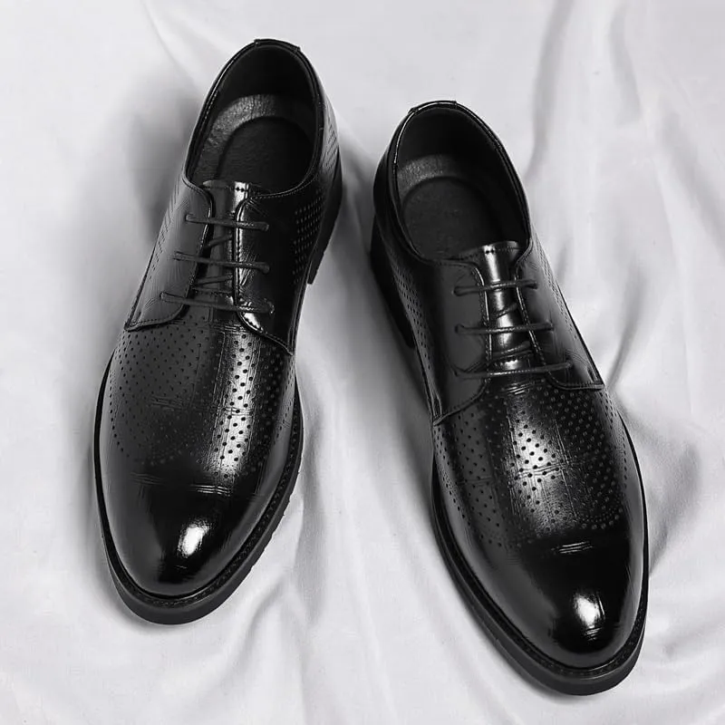 Breathable Mesh-Lined Leather Oxford Shoes for Men - Spring/Summer Formal Footwear with Orthopedic Arch Support & Slip-Resistant Rubber Base, Ideal for Long Hour Wear