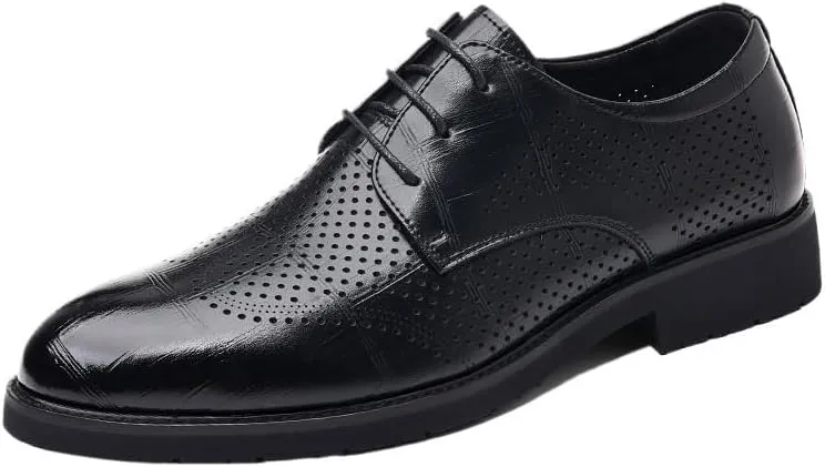 Breathable Mesh-Lined Leather Oxford Shoes for Men - Spring/Summer Formal Footwear with Orthopedic Arch Support & Slip-Resistant Rubber Base, Ideal for Long Hour Wear