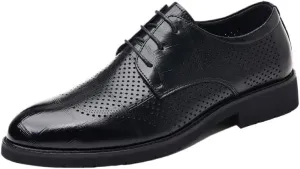 Breathable Mesh-Lined Leather Oxford Shoes for Men - Spring/Summer Formal Footwear with Orthopedic Arch Support & Slip-Resistant Rubber Base, Ideal for Long Hour Wear