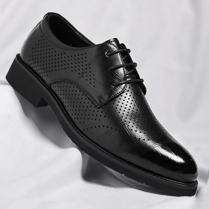 Breathable Mesh-Lined Leather Oxford Shoes for Men - Spring/Summer Formal Footwear with Orthopedic Arch Support & Slip-Resistant Rubber Base, Ideal for Long Hour Wear