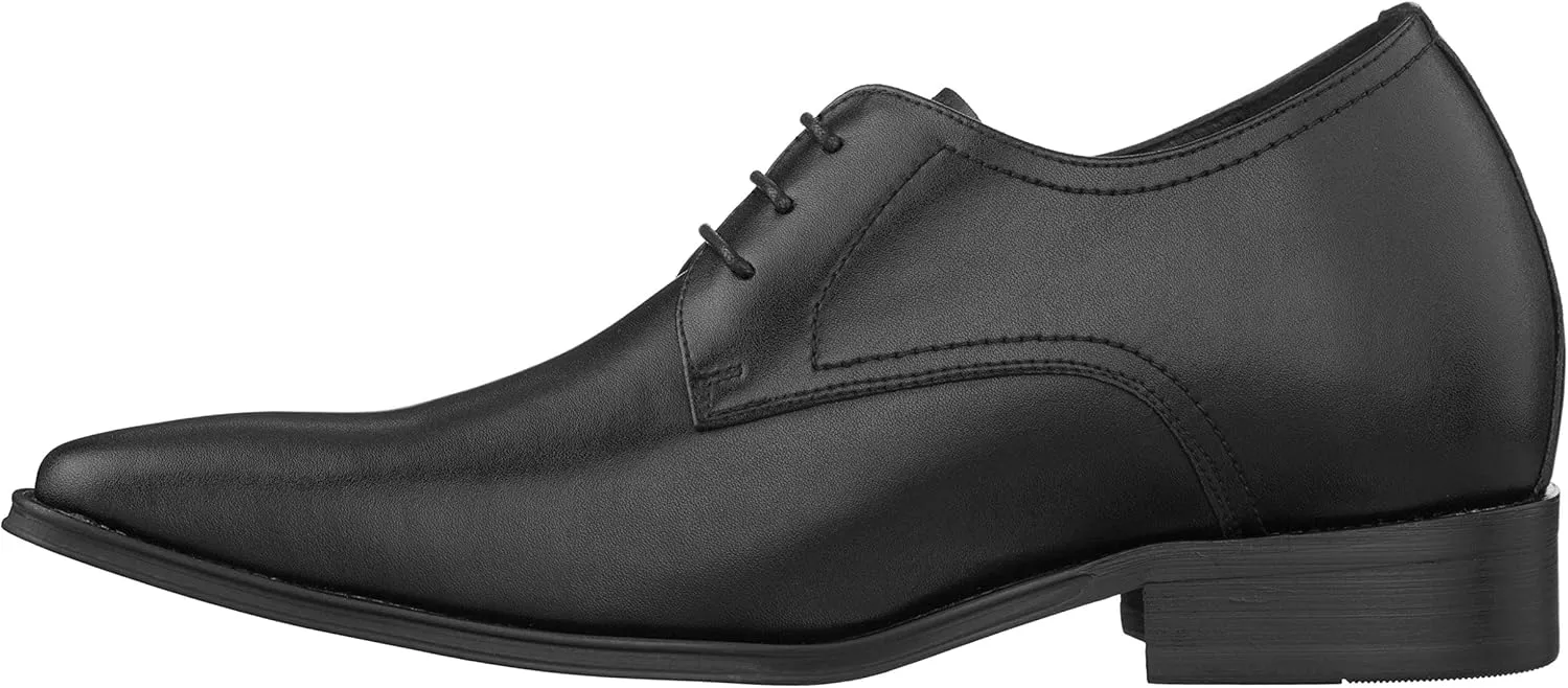 CALTO Men's Invisible Height Increasing Elevator Shoes - Black Premium Leather Lace-up Formal Derby Oxfords - 2.8 Inches Taller - Y5011 - Size 6 D(M) US