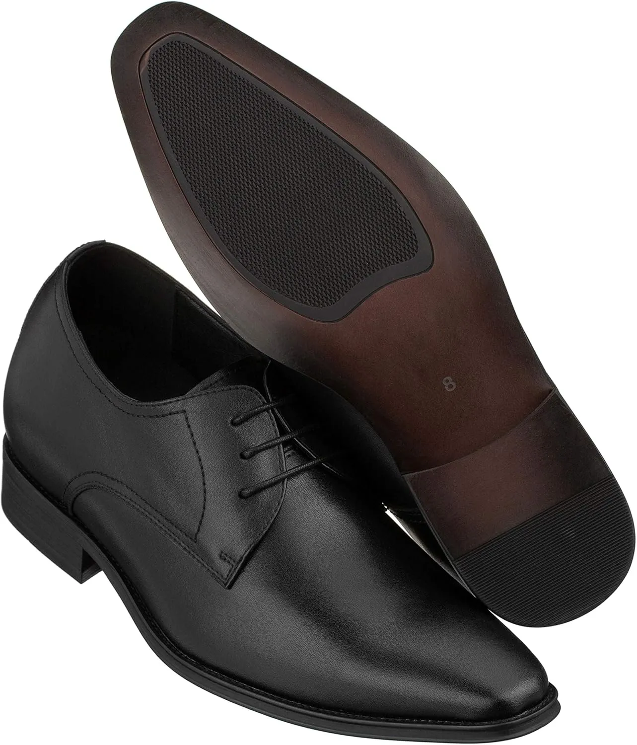 CALTO Men's Invisible Height Increasing Elevator Shoes - Black Premium Leather Lace-up Formal Derby Oxfords - 2.8 Inches Taller - Y5011 - Size 6 D(M) US
