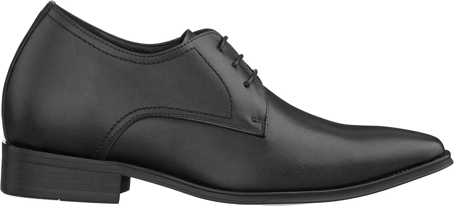 CALTO Men's Invisible Height Increasing Elevator Shoes - Black Premium Leather Lace-up Formal Derby Oxfords - 2.8 Inches Taller - Y5011 - Size 6 D(M) US
