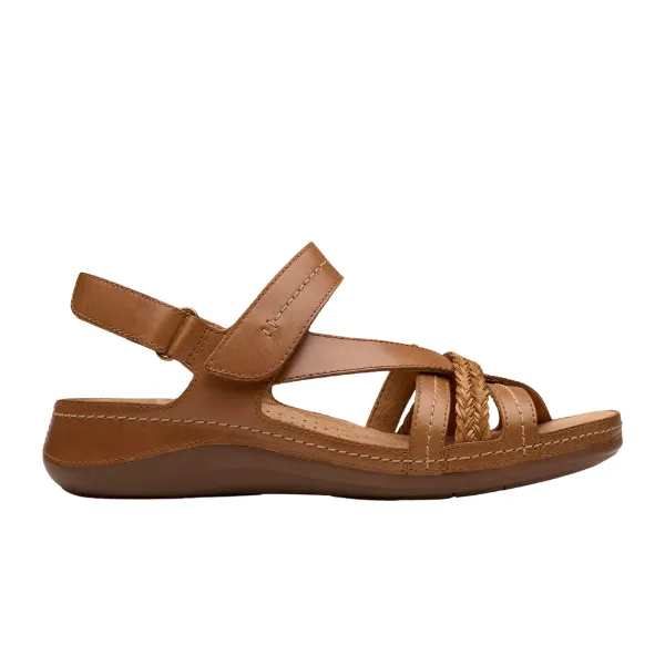 Clarks Women's Cecily Strap Leather Wide Tan Combo