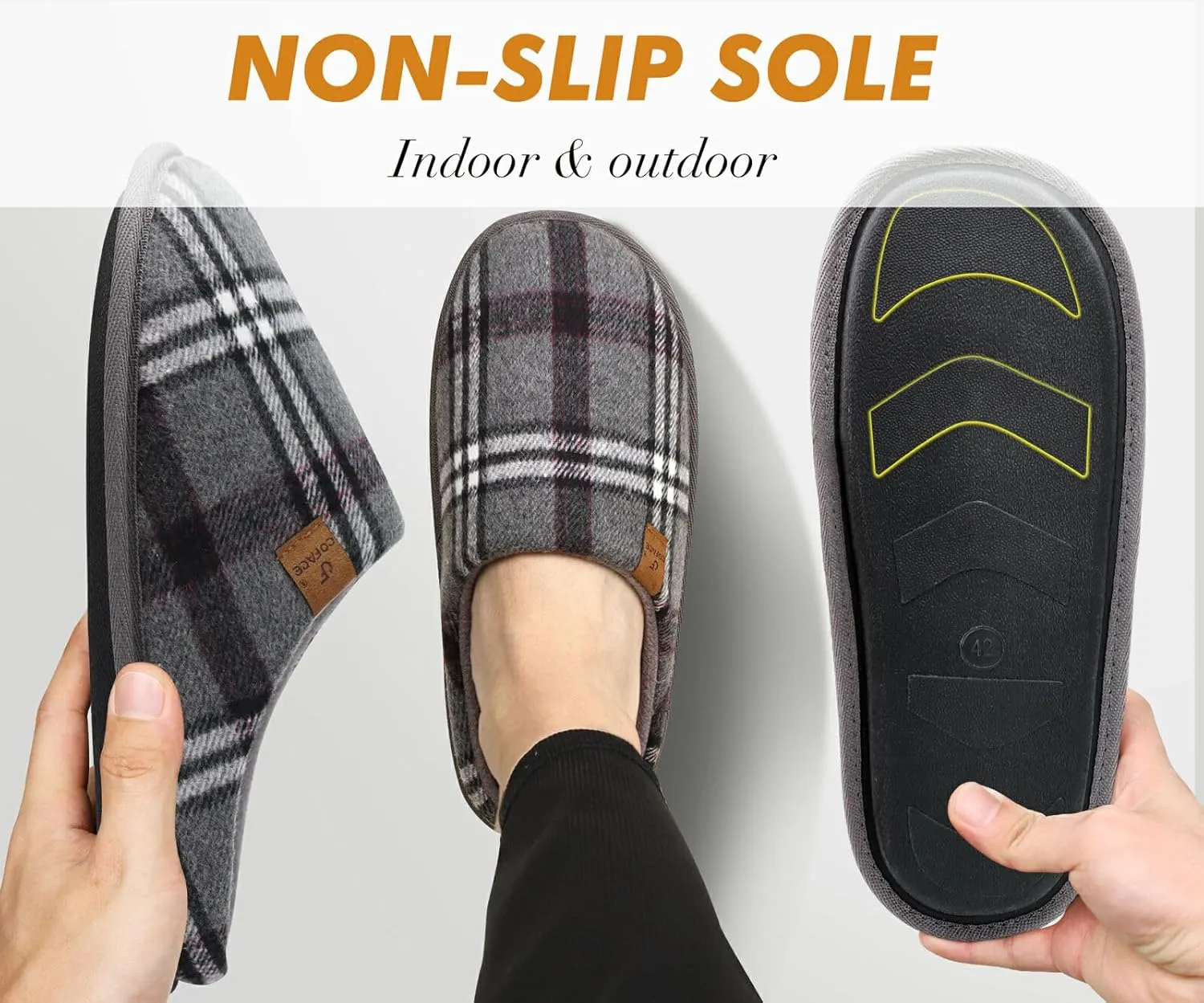 COFACE Unisex Mens Womens Cozy Memory Foam Scuff Slippers Casual Slip On Warm House Shoes Indoor/Outdoor Felt Sandal Slippers With Arch Support Rubber Sole Size 4-15