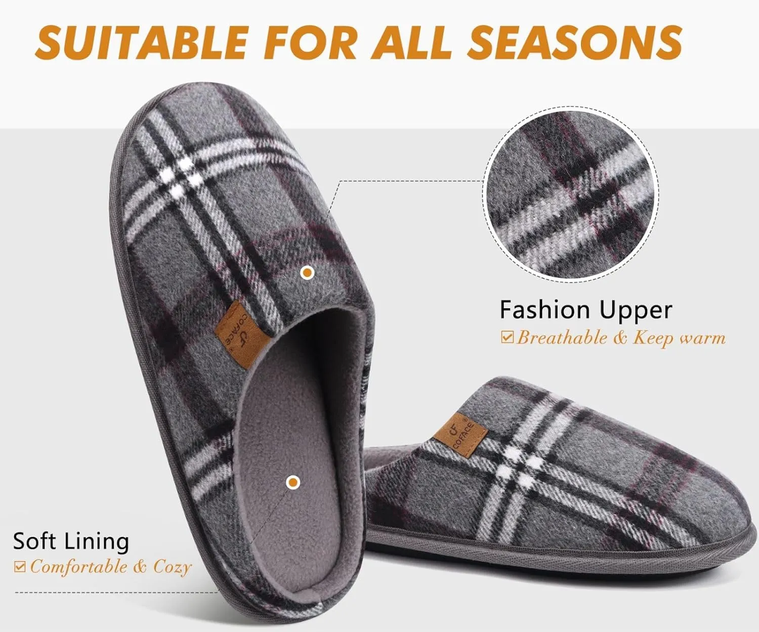 COFACE Unisex Mens Womens Cozy Memory Foam Scuff Slippers Casual Slip On Warm House Shoes Indoor/Outdoor Felt Sandal Slippers With Arch Support Rubber Sole Size 4-15