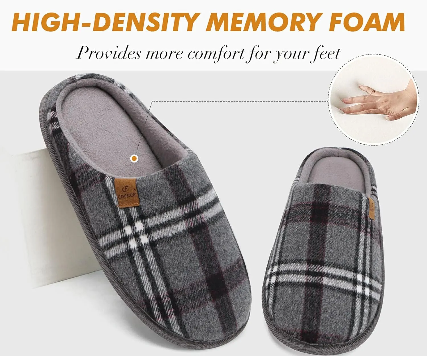 COFACE Unisex Mens Womens Cozy Memory Foam Scuff Slippers Casual Slip On Warm House Shoes Indoor/Outdoor Felt Sandal Slippers With Arch Support Rubber Sole Size 4-15