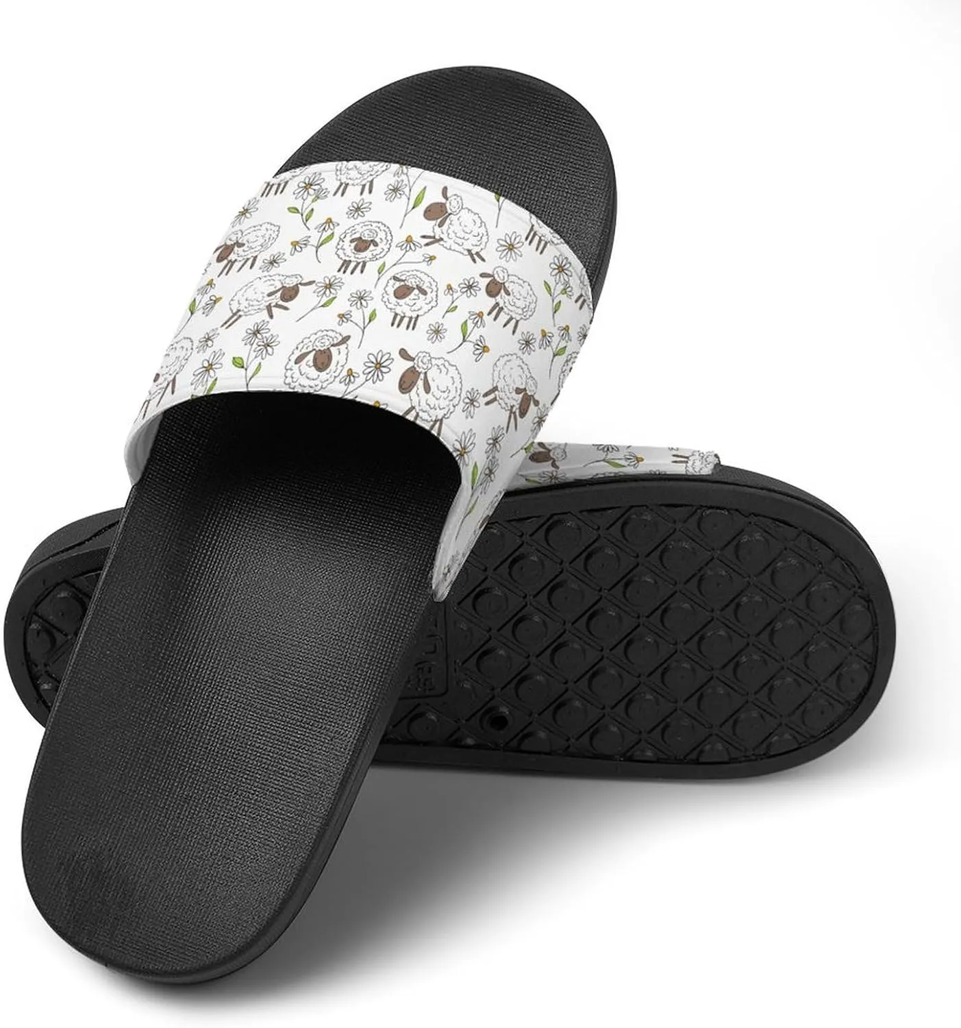Counting Sheep on White Slippers for Women Rubber Slides Womens Sandal Slippers