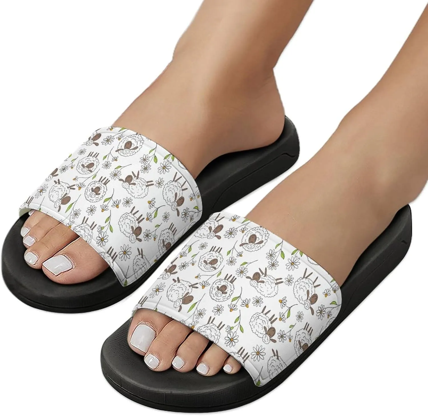 Counting Sheep on White Slippers for Women Rubber Slides Womens Sandal Slippers