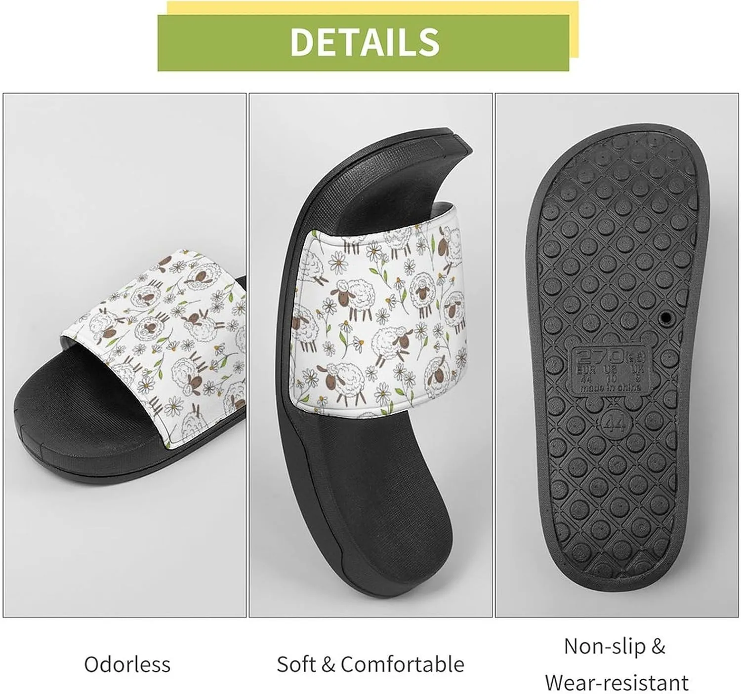 Counting Sheep on White Slippers for Women Rubber Slides Womens Sandal Slippers