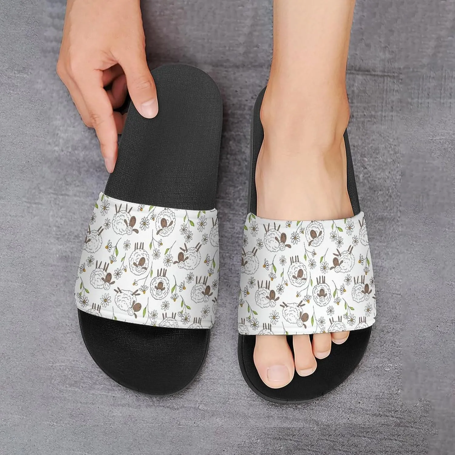 Counting Sheep on White Slippers for Women Rubber Slides Womens Sandal Slippers