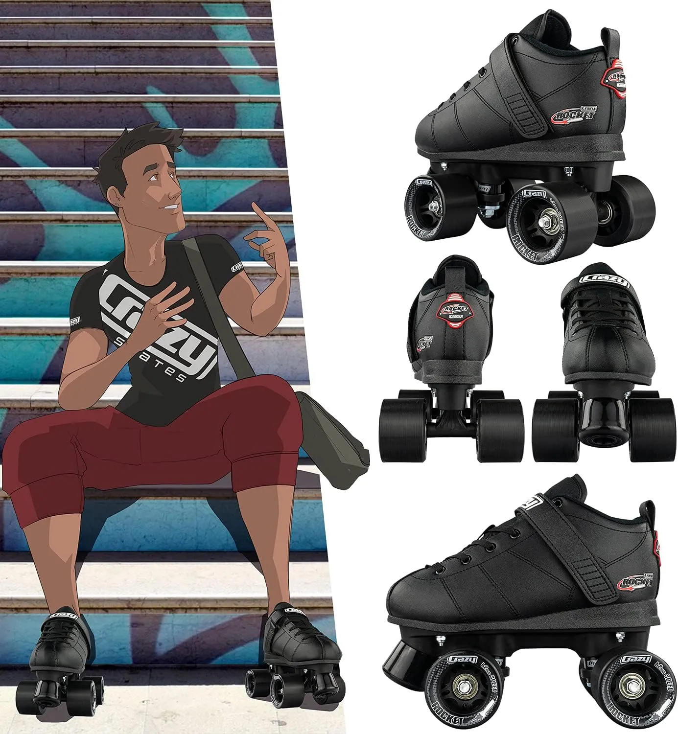 Crazy Skates Rocket Roller Skates - Quad Skates for Men and Women