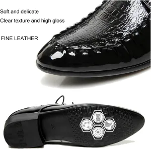 Crocodile Print Dress Shoes for Men's Lace Up Formal Moccasin Oxfords Burnished Toe Anti-Slip Derby Wedding Shoes