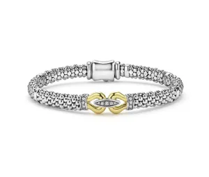 Derby 0.09Ct Diamond Caviar Buckle Bracelet in Sterling Silver and 18K Yellow Gold, Size 7