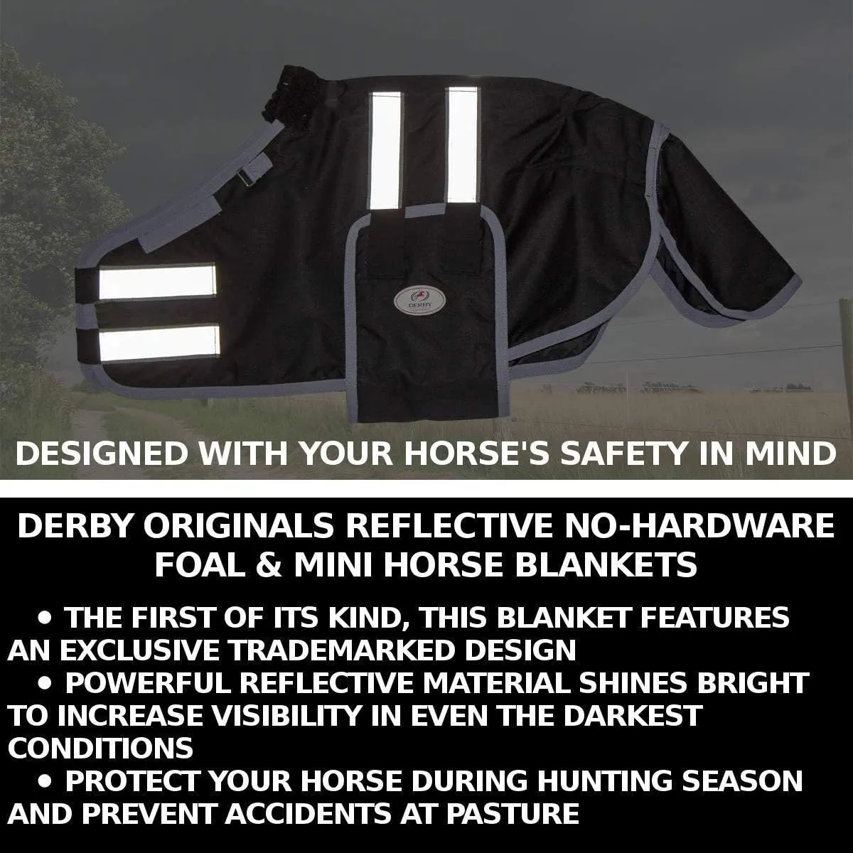 Derby Originals 600D Ripstop Waterproof Reflective Safety Winter Foal and Mini Horse Turnout Blanket 150G Insulation Triple Layer Breathable 210T lining