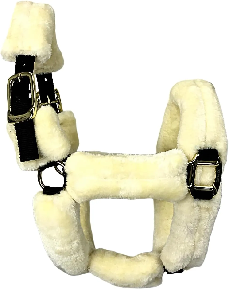 Derby Originals Comfortable Super Soft Padded Faux Mink Horse Black Nylon Halters with Throat Snap for Easy Removal, Daily Use, and 1-Year Warranty