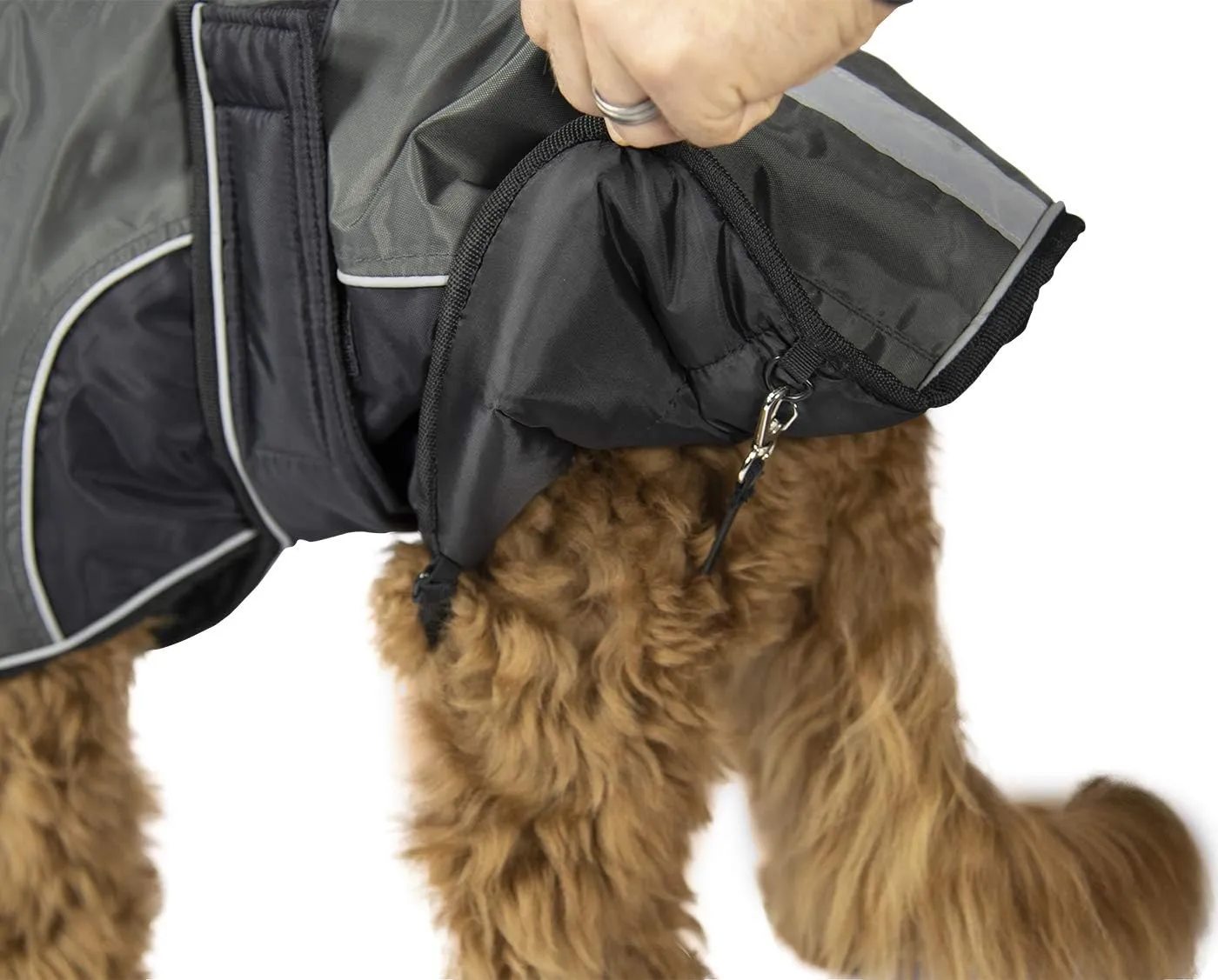 Derby Originals Urban Pet 420D Water Resistant Reflective Winter Dog Parka with Neck Cover & Harness Compatible Opening 220g Heavy Weight, Charcoal/Black, x-Large, 80-8200-BK-XL