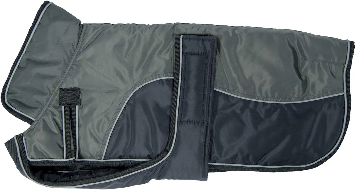 Derby Originals Urban Pet 420D Water Resistant Reflective Winter Dog Parka with Neck Cover & Harness Compatible Opening 220g Heavy Weight, Charcoal/Black, x-Large, 80-8200-BK-XL