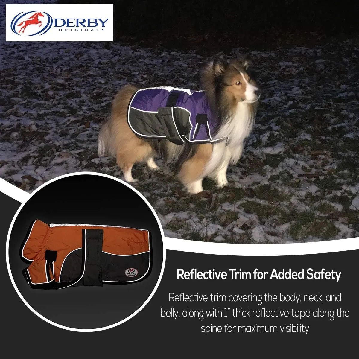 Derby Originals Urban Pet 420D Water Resistant Reflective Winter Dog Parka with Neck Cover & Harness Compatible Opening 220g Heavy Weight