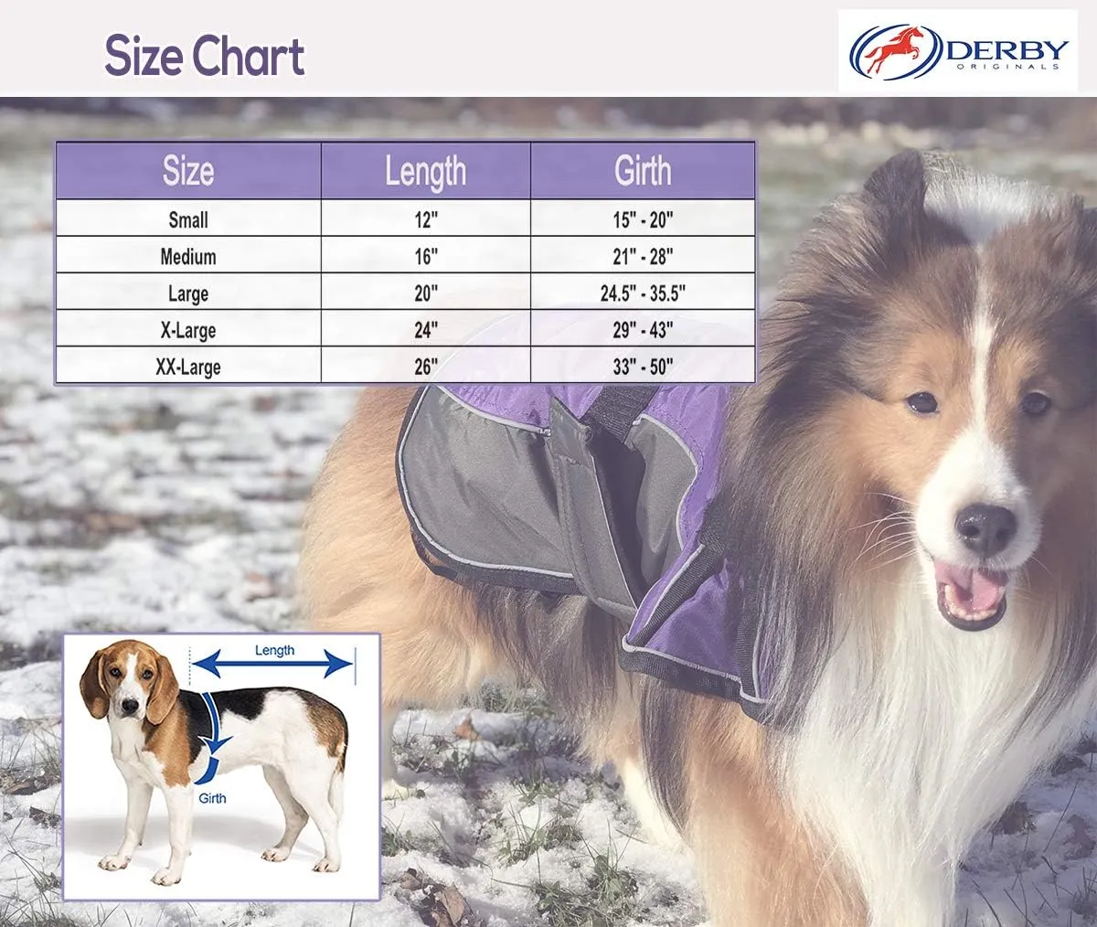 Derby Originals Urban Pet 420D Water Resistant Reflective Winter Dog Parka with Neck Cover & Harness Compatible Opening 220g Heavy Weight