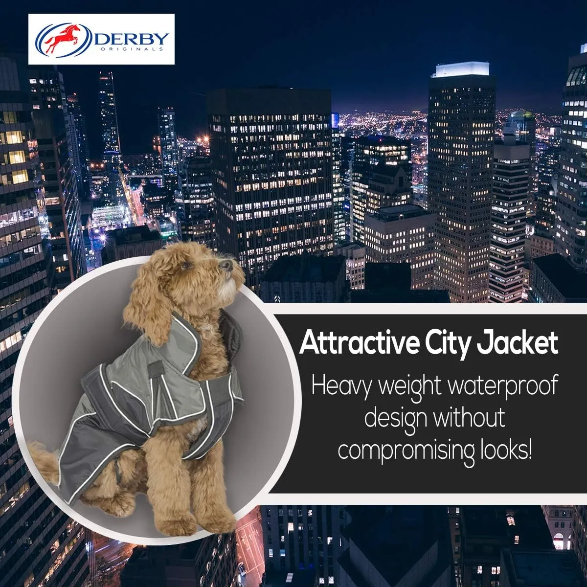 Derby Originals Urban Pet 420D Water Resistant Reflective Winter Dog Parka with Neck Cover & Harness Compatible Opening 220g Heavy Weight
