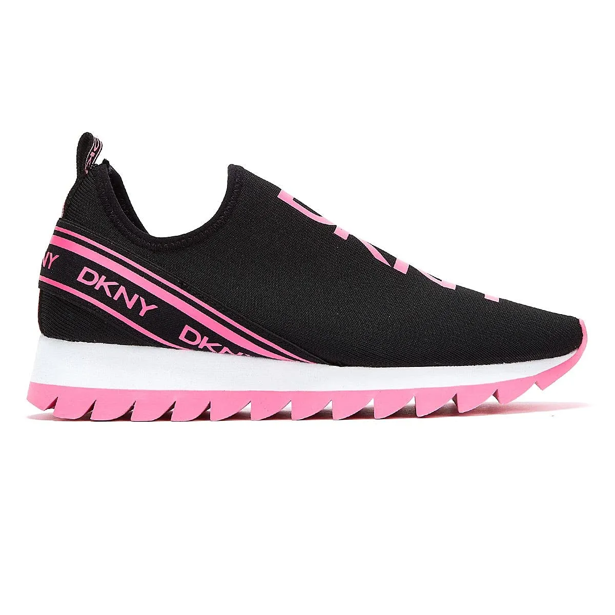 DKNY Women's Lightweight Slip on Fashion Sneaker, Black/NEON Pink Abbi, 6