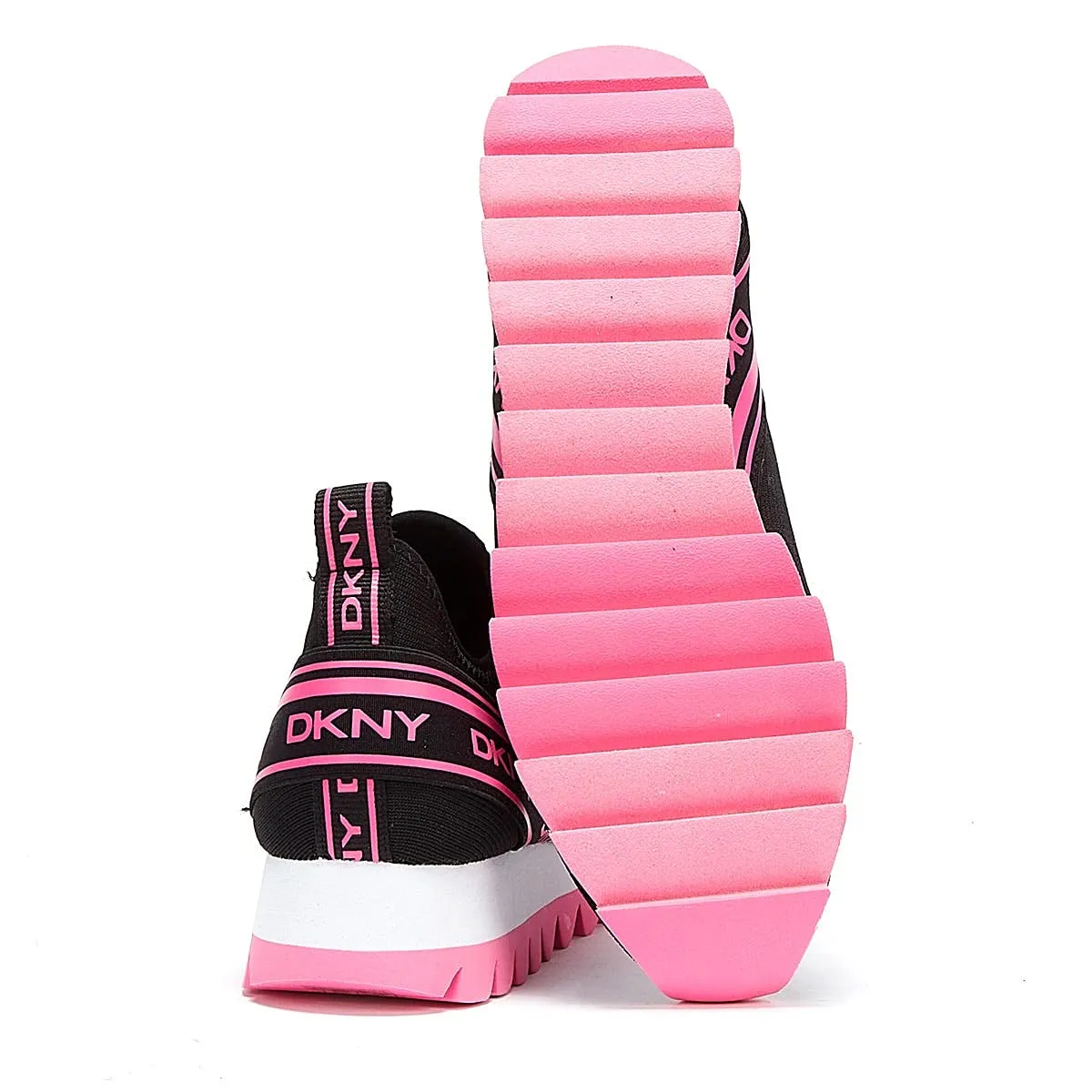 DKNY Women's Lightweight Slip on Fashion Sneaker, Black/NEON Pink Abbi, 6