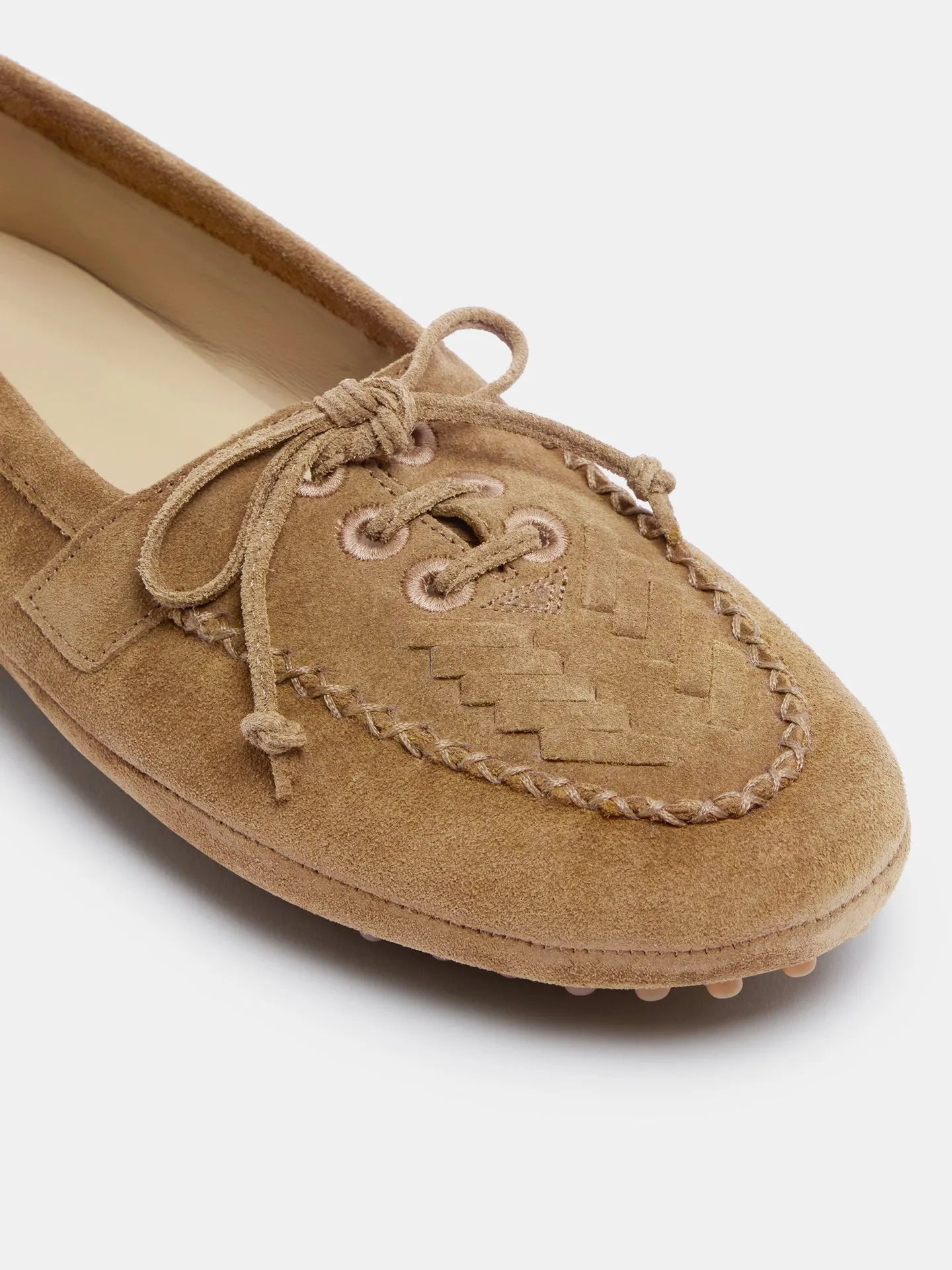Driver Moccasin / Taupe Suede Embroidered