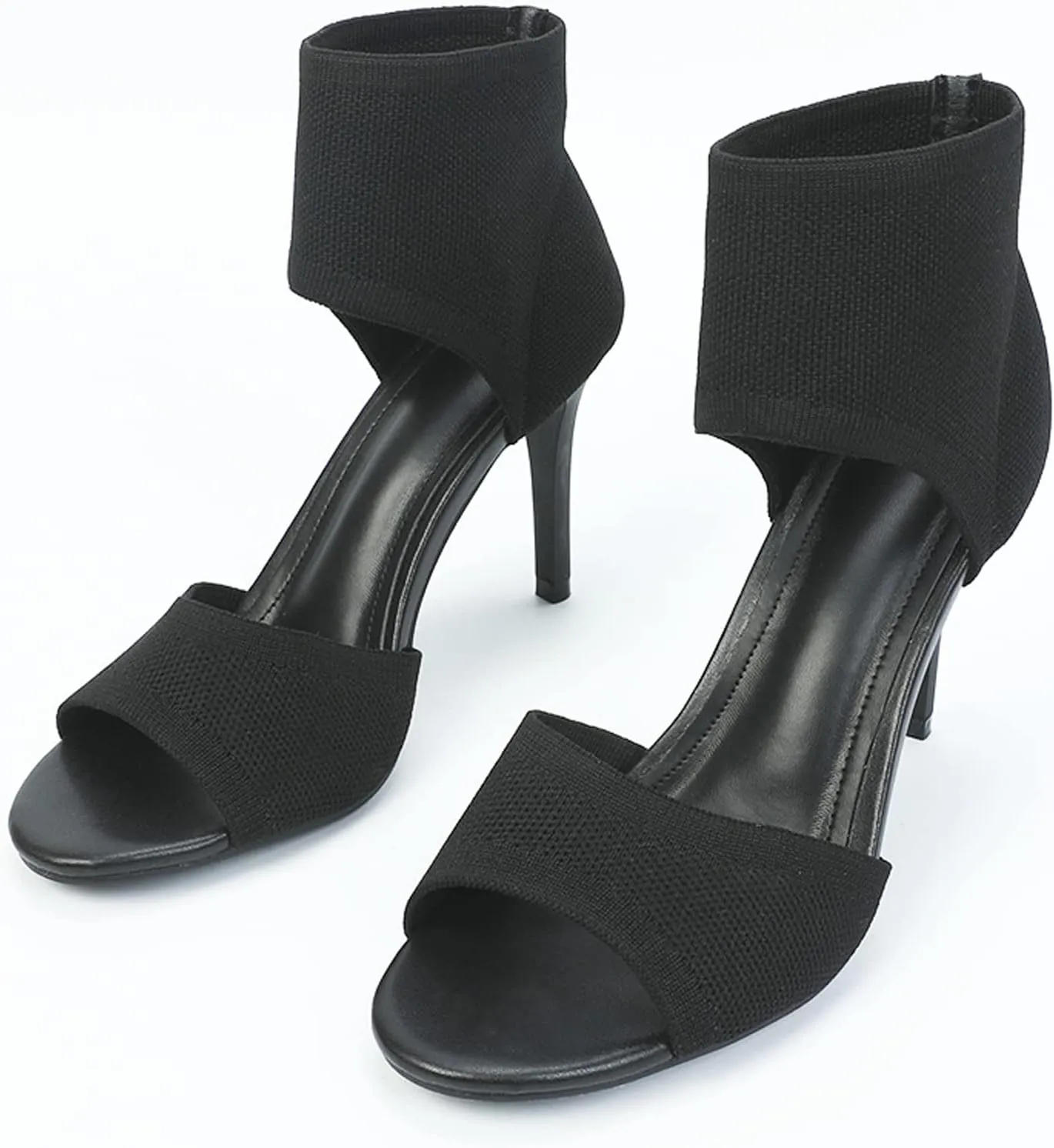 EFTCAL Women's Mesh Knit Point Toe Stiletto Heeled Sandal Boots,Solid Fish Mouth Open Toe Kitten Heels Ankle Sandals