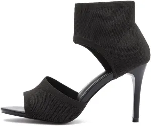 EFTCAL Women's Mesh Knit Point Toe Stiletto Heeled Sandal Boots,Solid Fish Mouth Open Toe Kitten Heels Ankle Sandals