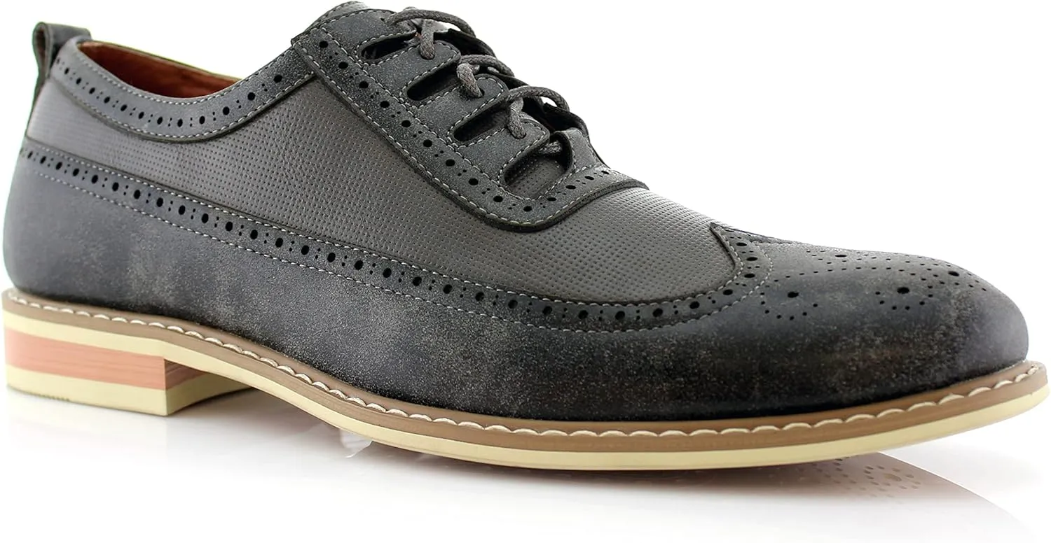 Ferro Aldo Phillip MFA19312 Mens Classic Brogue Wingtip Perforated Derby Dress Shoes