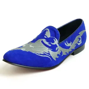 Fiesso FI-7039 Royal Blue Suede Slip on Loafers