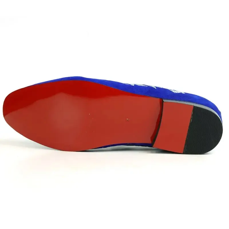 Fiesso FI-7039 Royal Blue Suede Slip on Loafers