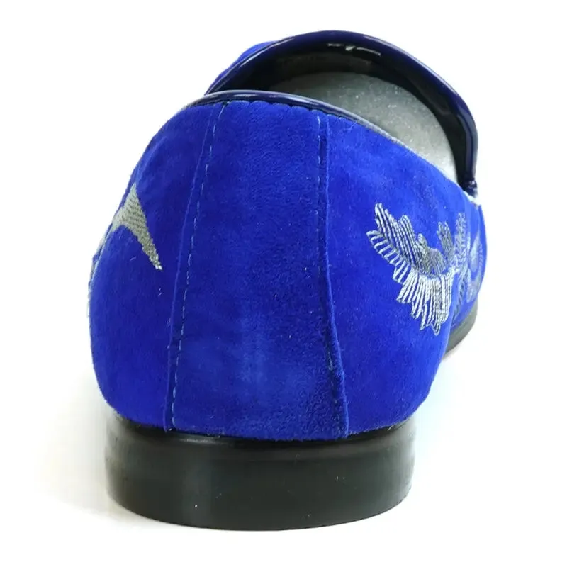 Fiesso FI-7039 Royal Blue Suede Slip on Loafers