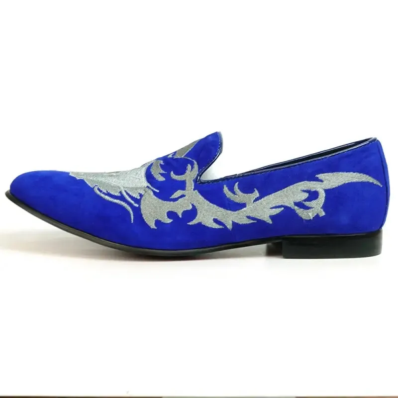 Fiesso FI-7039 Royal Blue Suede Slip on Loafers